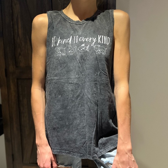 Dark Grey Sleeveless Vegan Activist T-shirt - Picture 8 of 8